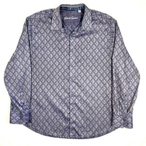 Robert Graham Shirt Men's 4XL Blue Paisley Cotton Long Sleeve Contrast Cuff